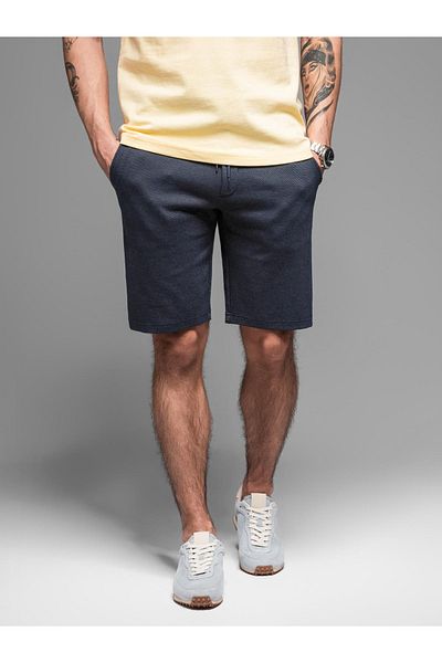 OMBRE Lässige Herren SLIM FIT Jacquard-Strick-Shorts - Marineblau V1 OM-SRCS-0168 S