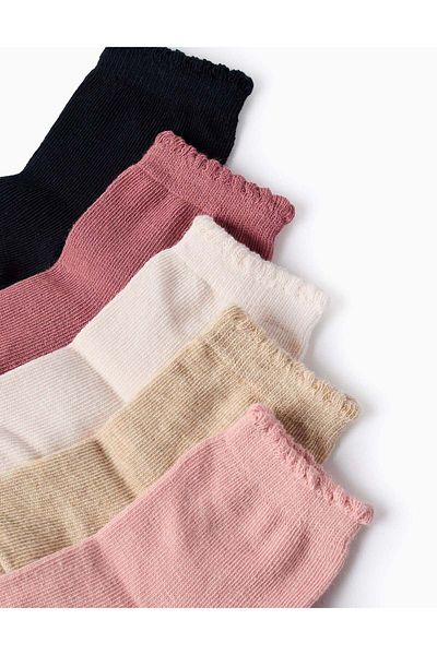 Ziddy Pack of 5 Pairs of Socks for Baby Girls, Pink/Beige/Blue