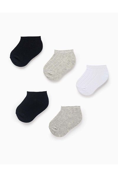 Ziddy Pack of 5 Pairs of Ribbed Ankle Socks for Baby Boys, Multicolour