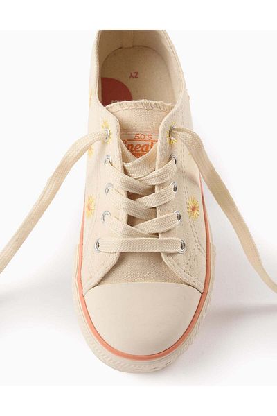 Ziddy Trainers with Flowers for Girls '50's Sneakers', Beige