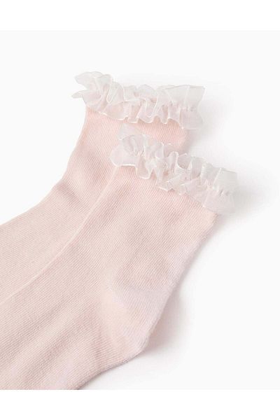 Ziddy Socks with Tulle Ruffles for Girls, Pink