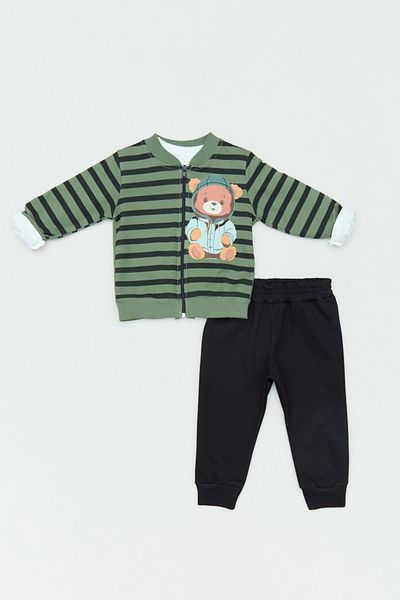 Fulla Moda 100% Cotton Teddy Bear Printed 3-Piece Boy's Suit