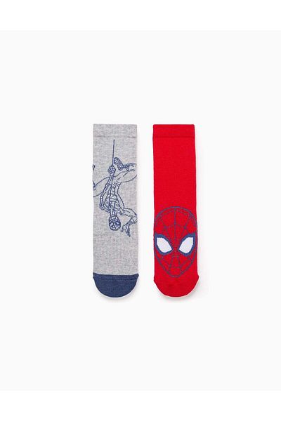 Ziddy Pack 2 Pairs of Non-Slip Socks for Boys 'Spider-Man', Red/Grey