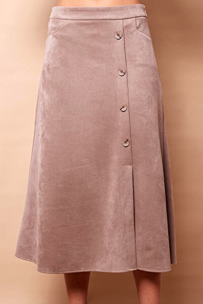 MissThetis Normal Bel Düğmeli Cepli Süslemeli Önü Yırtmaçlı Fermuarlı Midi Bo...