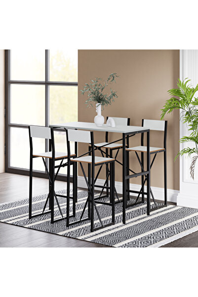 eportatif 4 Kişilik Gzl Bar Masa Bar Sandalye Yemek Masa Sandalye Takımı Beya...