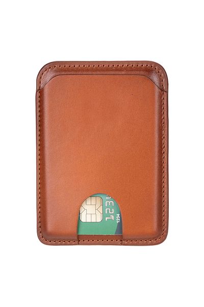 Lev Leather Магнитен държач за кредитна карта от естествена кожа - портфейл Magsafe, съвместим смартфон