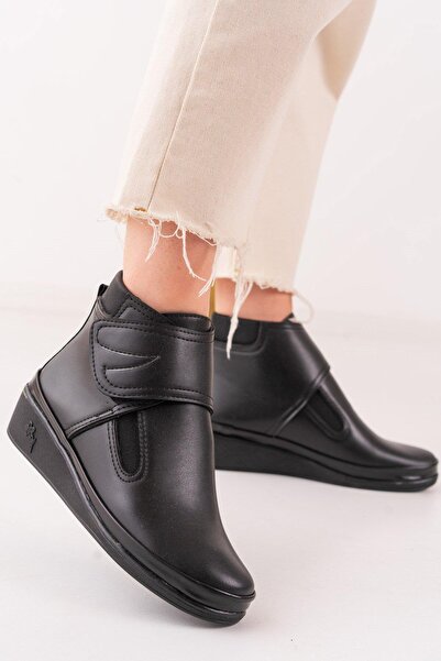 Aymood Cizme ortopedice cu velcro negre pentru mama cu fibre în interior Piel...