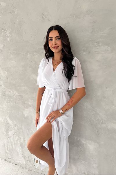Neşeli Butik γυναικείο φόρεμα σιφόν με διπλό γιακά με ζώνη NBK4115