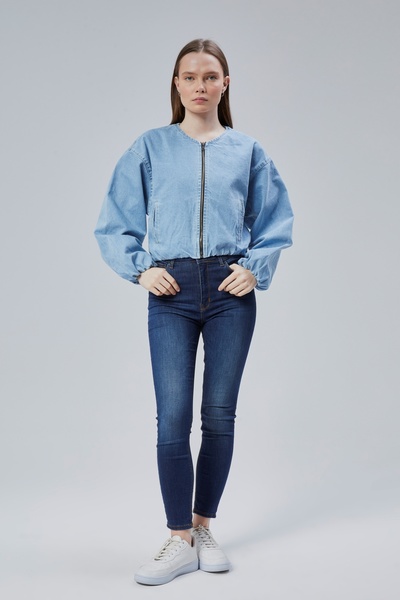 CHOS7N Жіноча еластична куртка-бомбер з м'якими краями, велосипедним коміром, довгими рукавами та застібкою-блискавкою спереду