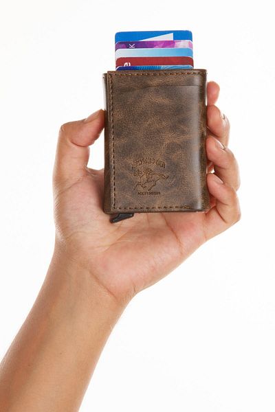 Newish Polo Καφέ ανδρική θήκη κάρτας και πορτοφόλι