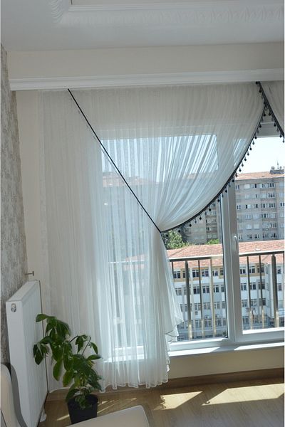 Mexess Linen Slub 1St Quality - Left Double Breasted Tulle Curtain, False Double Breasted (1 X 3 Sik Pleat)