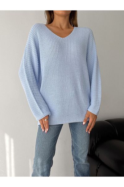 Velista Pulover oversize tricot Thessaloniki cu decolteu în V pentru damă