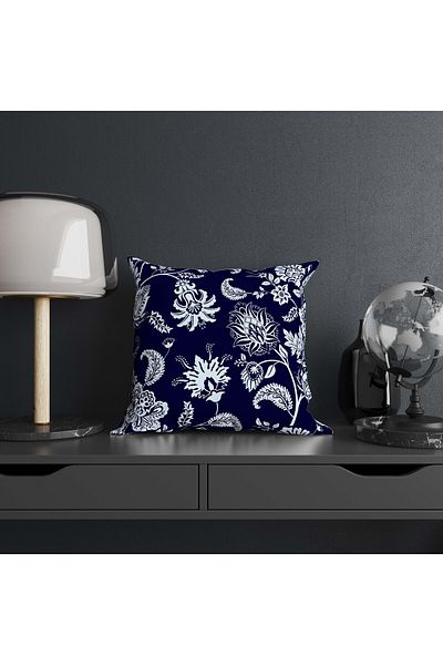 Mumi Dekor Ethnic Digital Printed 4-Piece Sofa Pillow and Throw Pillow Case Set with Stripe Pattern in Blue Colors
