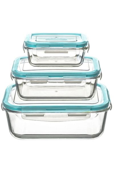 Five Simply Smart 3-Piece GM Clipeat Rectangular Glass Food Conservation Box