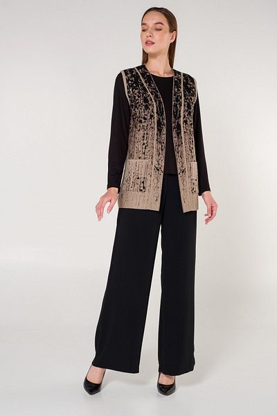 Uludağ Triko Women's Black Buttonless Retro Patterned Pocketed Mother's Sweater Vest