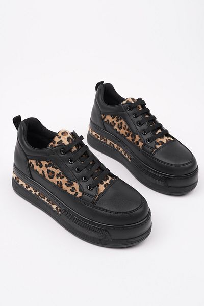 MUGGO Zarina Women's Thick Sole Leopard Patterned Lace-Up Casual Sneaker Sports Shoes