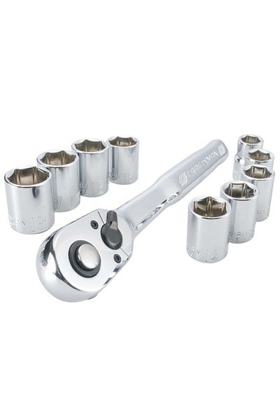 CraftSman طقم مقابس قياسي متري مكون من 10 قطع من الفولاذ المقاوم للصدأ ومكون من 6 نقاط بقياس 3 و8 بوصات
