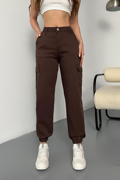 BİKELİFE Hnědé kalhoty z látky Gabardine - s kapsou na náklad