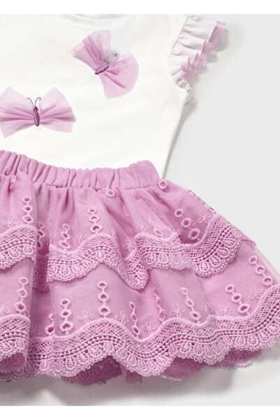 MAYORAL Purple Girl Embroidered Tulle Effect Suit 1-4 Years