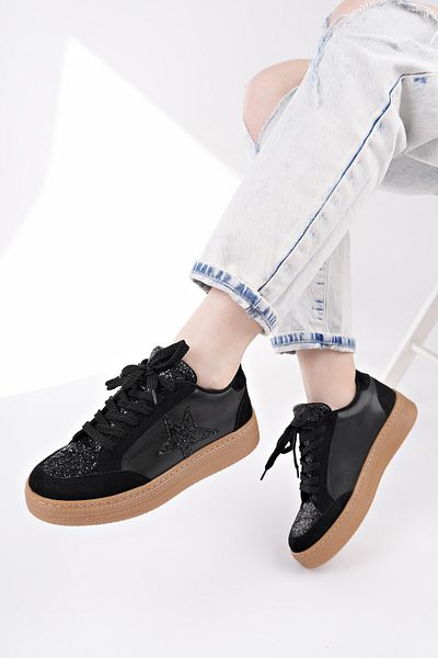 MUGGO Bonnie Women's Thick Sole Stone Leopard Patterned Lace-Up Casual Sneaker Sports Shoes