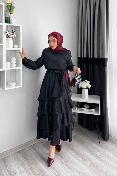 Neşeli Butik kadın ithal kumaş kat kat tesettür elbise NMS051