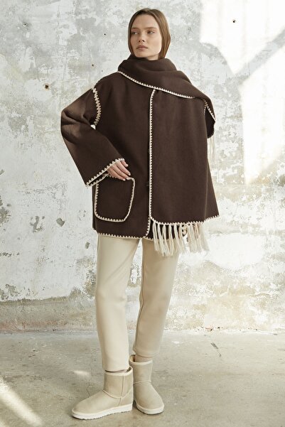 InStyle Alira Atkılı Kaşe Kahverengi Ceket