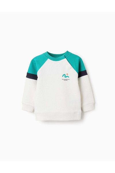 Ziddy Sweatshirt with Colourblock for Baby Boys 'Sea', White/Blue/Green