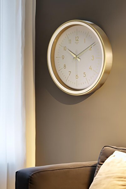 Aypaş - Galaxy Gold Kasa Krem Çerçeve Duvar Saati 37 cm