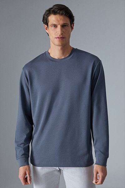 GRIMELANGE Boone Men's Regular Crew Neck Long Sleeve Anthracite T-Shirt