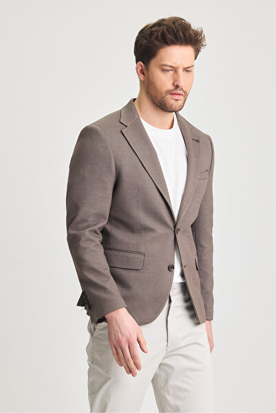 Frappoli Pacune Erkek Kahve Pamuk Karışımlı Slim Fit Likralı Esnek Spor Blazer Ceket