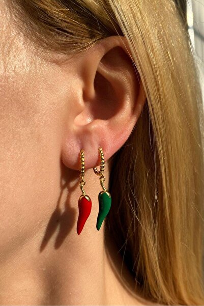 Spossy Silver Jewelry Kırmızı Mineli Biber Küpe