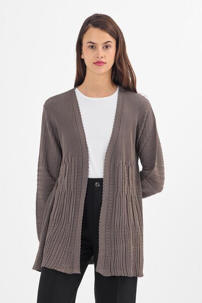 Uludağ Triko Cardigan de damă din nurcă brodat cu nervuri fără nasturi