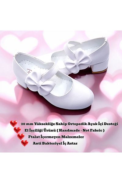 BEEBRON Pantofi ortopedici pentru fete cu toc - Seria Soft Abiyayk2401 Alb Mat