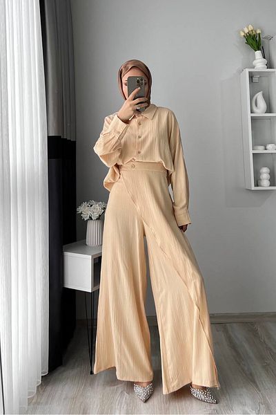 Neşeli Butik Γυναικείο Σετ Χιτζάμπ Διπλό Τουνκ Πανταλόν NMS052