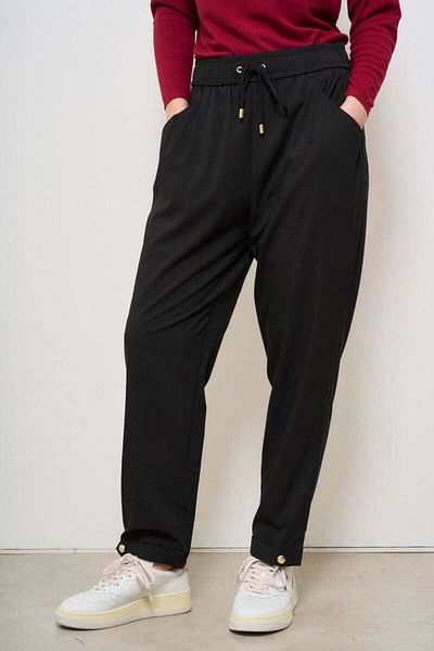 Liu Jo Women's High Elastic Waist Relaxed Cut Black Trousers Ta5144Ts922