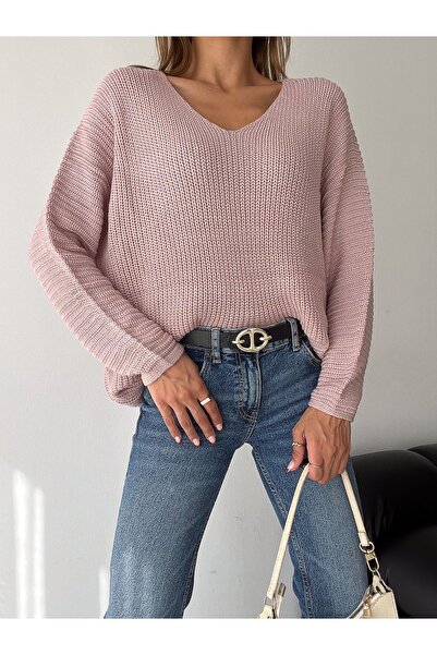 CyRo Pulover oversize tricot Thessaloniki cu decolteu în V pentru damă