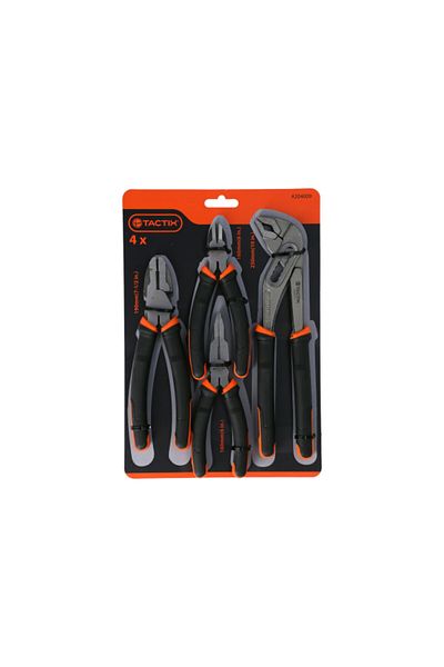 Tactix 4-Piece Durable Wrench and Pliers Set with Non-Slip Handle