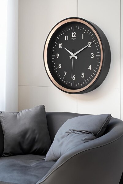 Aypaş - Galaxy Siyah Kasa Bakır Çerçeve Duvar Saati 37 cm