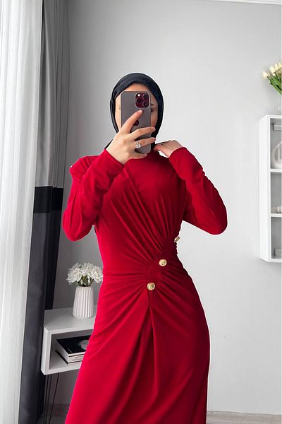 Neşeli Butik Women Lycra Button Detailed Islamic Dress Nms046