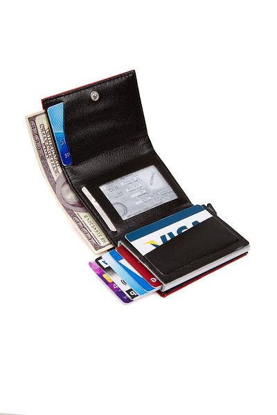 Newish Polo Red Men's Mechanized Card Holder and Wallet