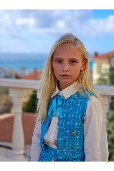 Hilal Akıncı Kids Girl's Gray Vest Skirt White Shirt 3 Piece Set
