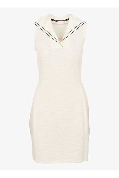 Liu Jo Women V-Neck Slim Fit Back Logo Pattern Short White Dress Ta5254J4894-10105