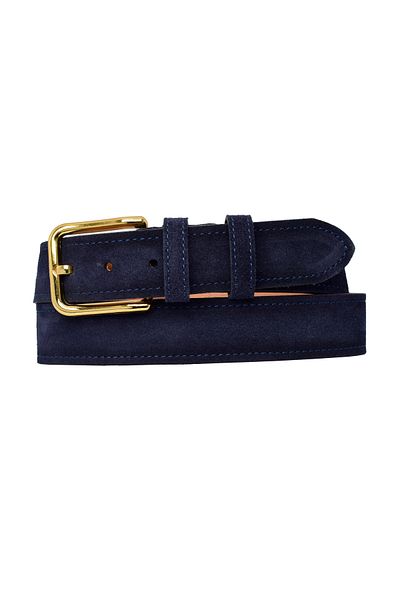 GoDeri 100% Genuine Leather, Gold Color 4 cm Suede Navy Blue Women's Belt