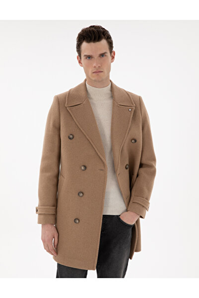 Pierre Cardin Bej Ex. Slim Fit Yün Karışımlı Kaşe Kaban 50293291-VR011