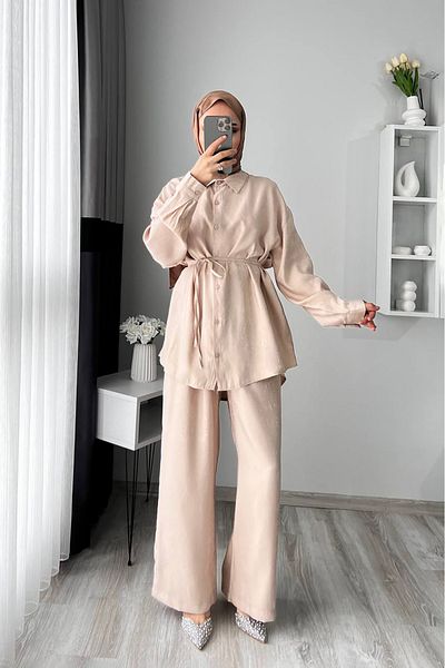 Neşeli Butik Γυναικείο Ζακάρ Κάτω Τοπ Δύο Μανίκια Κοστούμι NMS053