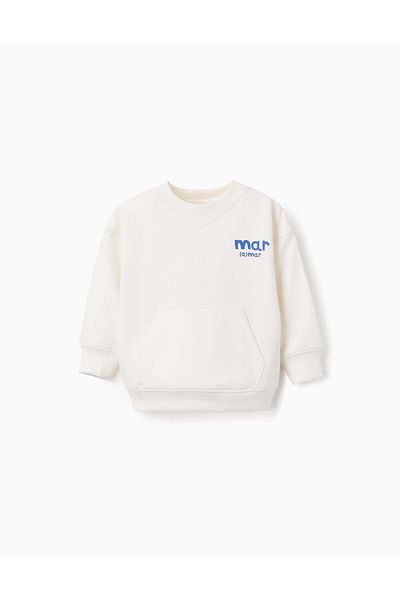 Ziddy Sweatshirt with Kangaroo Pocket for Baby Boys 'Love', White