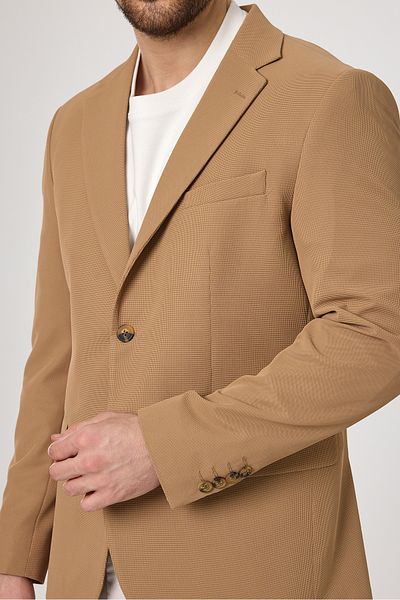Frappoli Waffle Ανδρικό Camel Waffle Pattern Βαμβακερό ανάμεικτο Lycra Stretchy Fabric Four Seasons Blazer Jacket