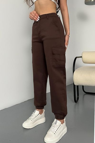 BİKELİFE Hnědé kalhoty z látky Gabardine - s kapsou na náklad