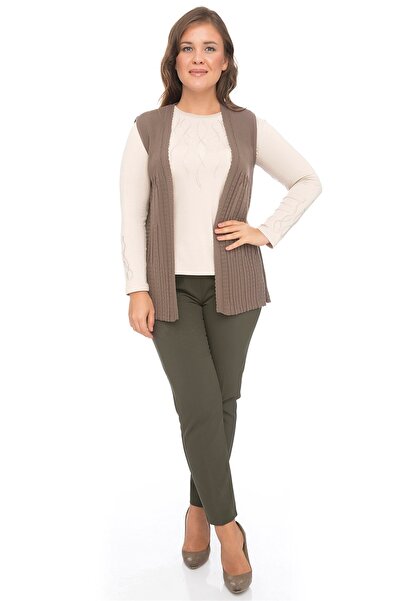 Uludağ Triko Жіночий літній тонкий жилет з ажурною обробкою та візерунком «візон»