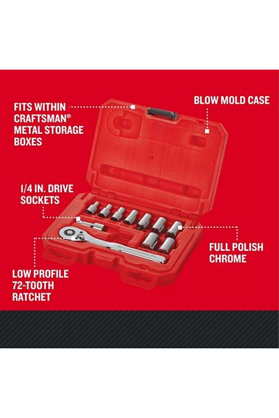 CraftSman 11-Piece Alloy Steel Rust-Resistant 6-Point Socket and Ratchet Set 1 and 4inch
